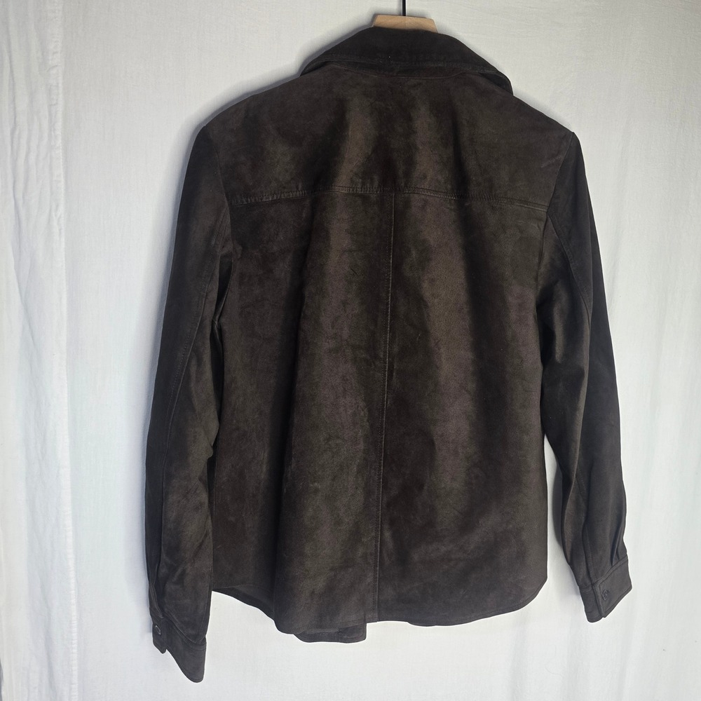 Ann Taylor Suede Leather Shirt Jacket Womens M Brown 100% Leather Minimalist - Picture 2 of 12